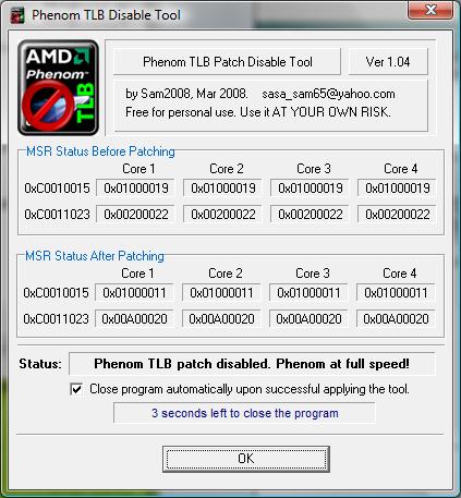 tlbne7 - Problemi per Vista SP1 e Phenom B2