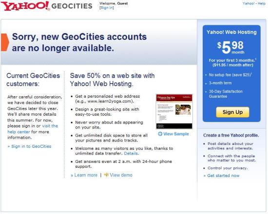 geocities - Yahoo chiude il servizio gratuito di web hosting Geocities