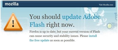 Firefox Flash warning 01 - Firefox verifica gli aggiornamenti di Adobe Flash