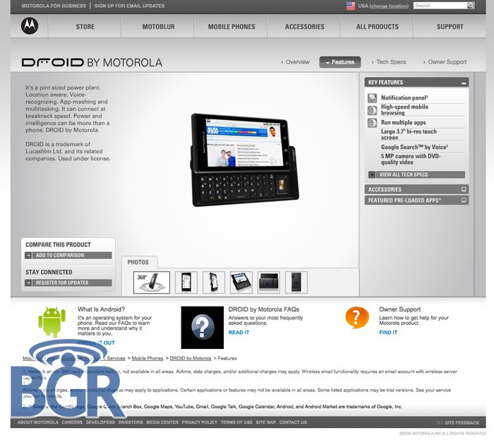 big droidsite1 - Motorola Droid, terminale con Google Adroid