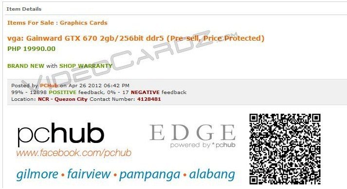 270a - Gainward GeForce GTX 670: in pre-order su un sito web Filippino