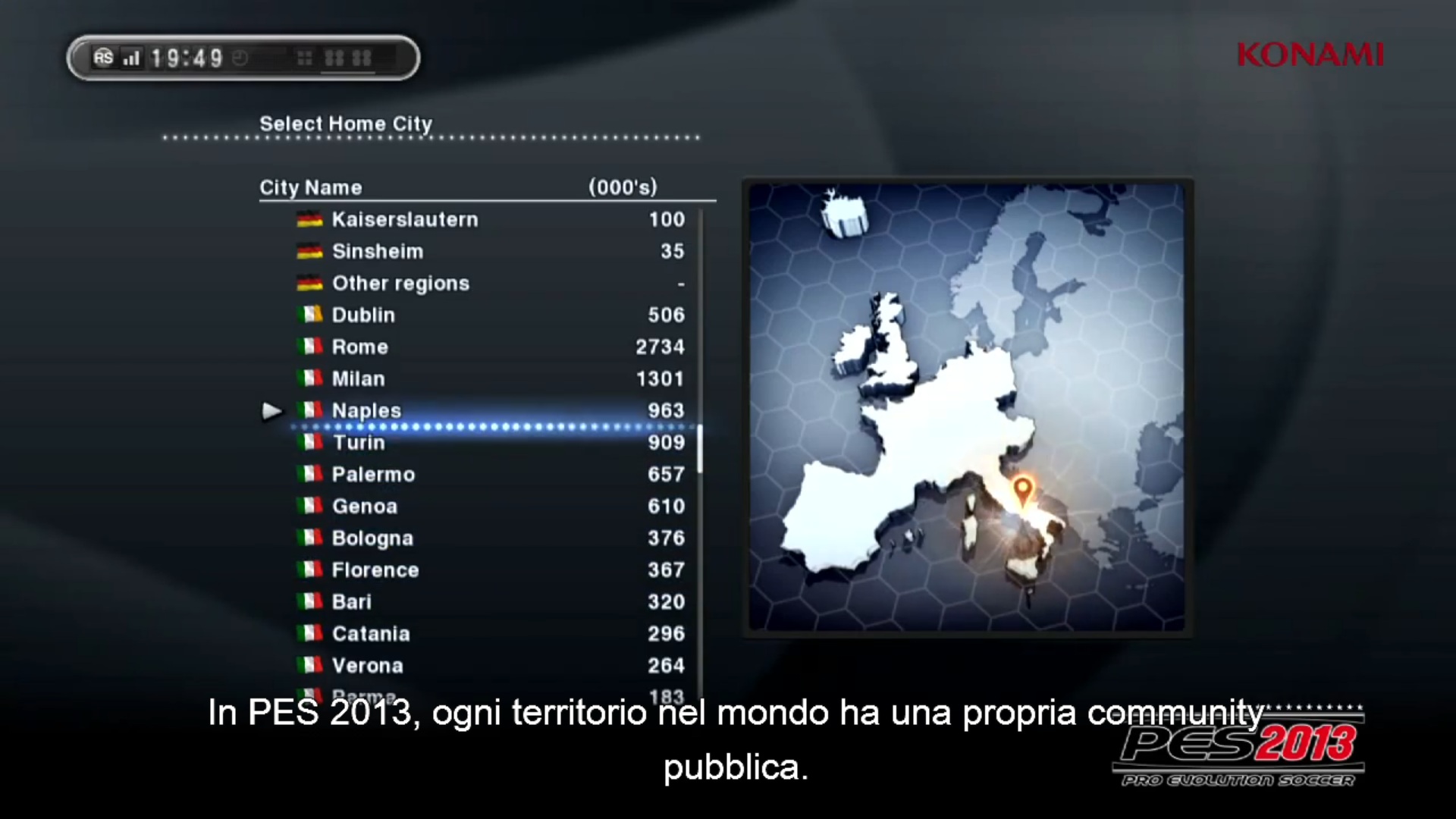 PES 2013 città Italia - PES 2013: nuove modalità, statistiche e social in un video