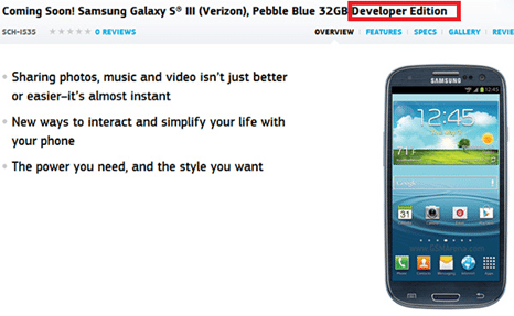 samsung galaxys3 - Samsung: presto disponibile Galaxy S III in versione Developer Edition?