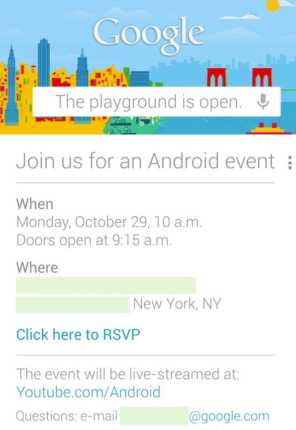 Google nexus event - Evento Google: i nuovi Nexus in arrivo il 29 Ottobre?