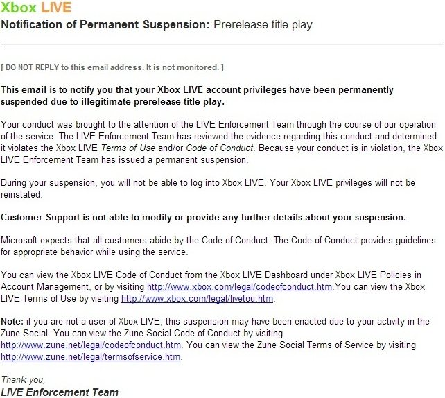 halo 4 xbox live ban mail - Comincia la sfilza di ban per chi ha piratato Halo 4